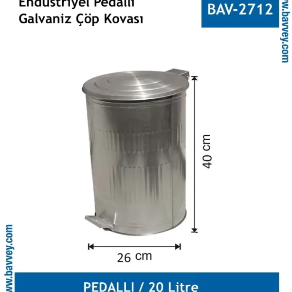 20 LT GALVANİZ PEDALLI ÇÖP KOVASI