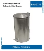 25 Litre Galvaniz Pedallı Endüstriyel Çöp Kovası