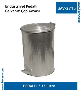33 Litre Galvaniz Pedallı Endüstriyel Çöp Kovası