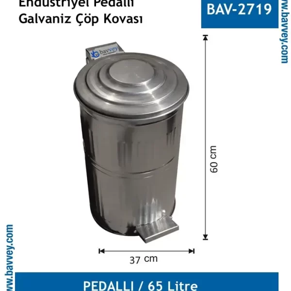 65 Litre Galvaniz Pedallı Çöp Kovası