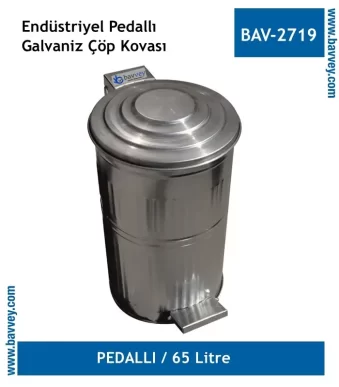 65 Litre Galvaniz Pedallı Endüstriyel Çöp Kovası