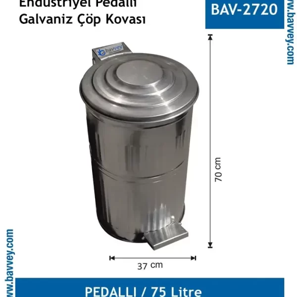 75 Litre Galvaniz Pedallı Çöp Kovası