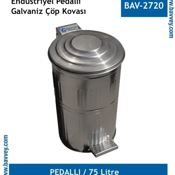 75 Litre Galvaniz Pedallı Endüstriyel Çöp Kovası