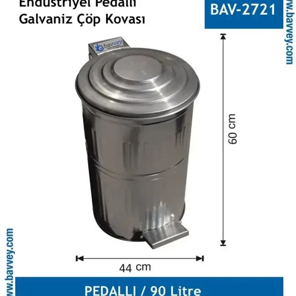 90 Litre Galvaniz Pedallı Çöp Kovası
