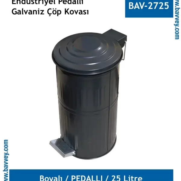 25 Litre Galvaniz Pedallı Endüstriyel Çöp Kovası
