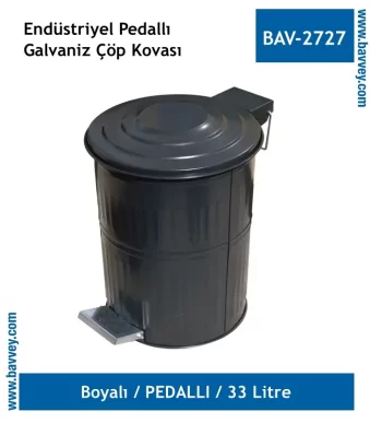 33 Litre Galvaniz Boyalı Pedallı Endüstriyel Çöp Kovası