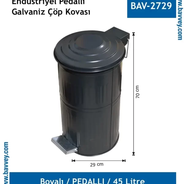 45 Litre Galvaniz Pedallı Çöp Kovası