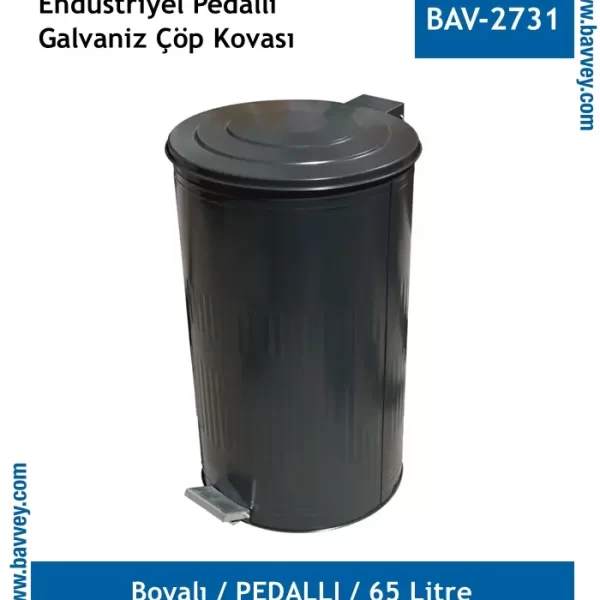 65 Litre Galvaniz Pedallı Endüstriyel Çöp Kovası
