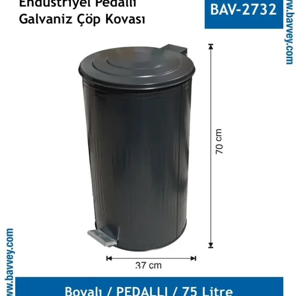 75 Litre Galvaniz Pedallı Çöp Kovası