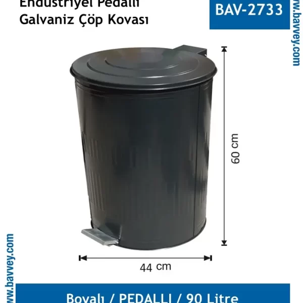 90 Litre Galvaniz Pedallı Çöp Kovası