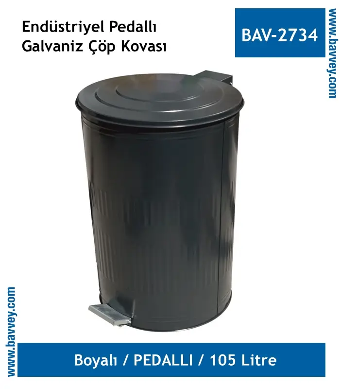 105 Litre Galvaniz Pedallı Endüstriyel Çöp Kovası