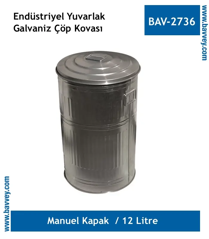 12 Litre Galvaniz Endüstriyel Çöp Kovası