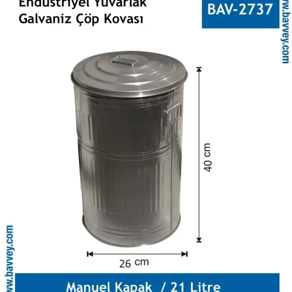 21 Litre Galvaniz Çöp Kovası