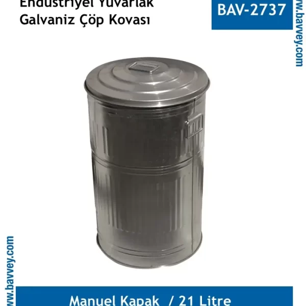 21 Litre Galvaniz Endüstriyel Çöp Kovası