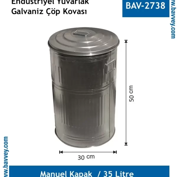 35 Litre Galvaniz Çöp Kovası