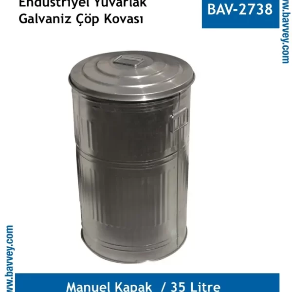 35 Litre Galvaniz Endüstriyel Çöp Kovası