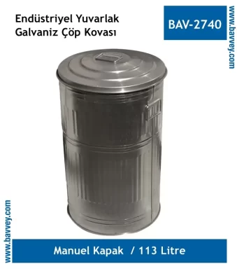 113 Litre Galvaniz Endüstriyel Çöp Kovası