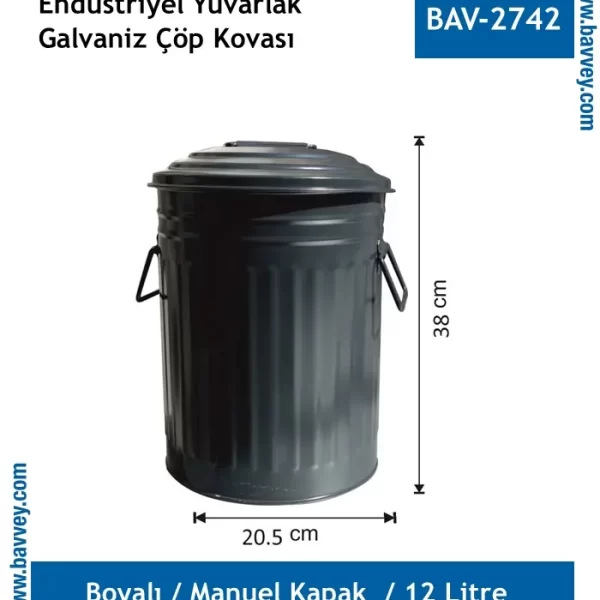 12 Litre Boyalı Galvaniz Endüstriyel Çöp Kovası