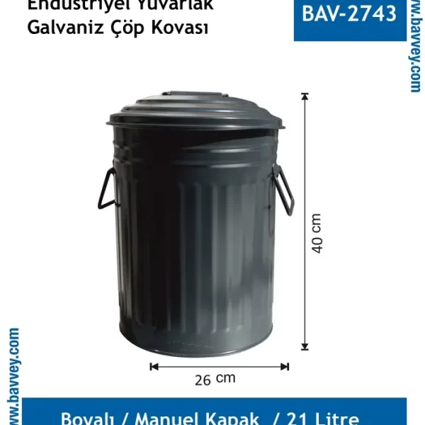 21 Litre Boyalı Galvaniz Çöp Kovası