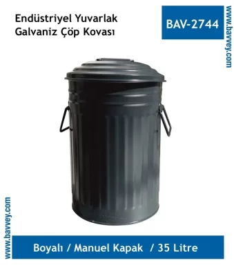 35 Litre Boyalı Galvaniz Endüstriyel Çöp Kovası