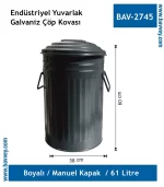 61 Litre Boyalı Galvaniz Çöp Kovası