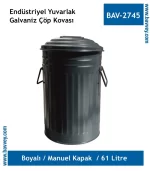 61 Litre Boyalı Galvaniz Endüstriyel Çöp Kovası