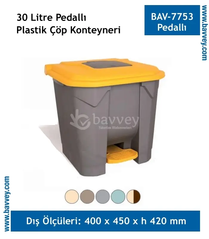 30 Litre Plastik Pedallı Çöp Konteyneri