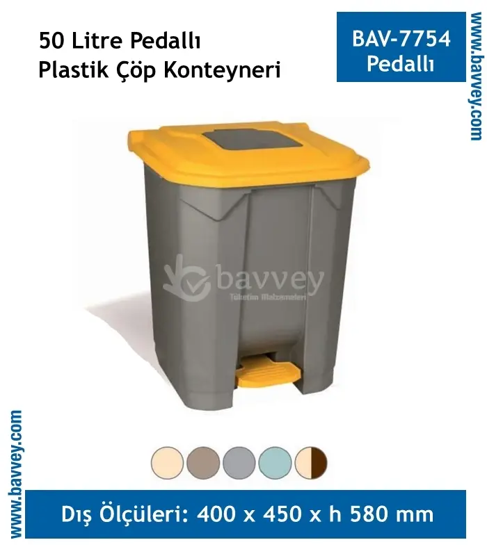 50 Litre Plastik Pedallı Çöp Konteyneri
