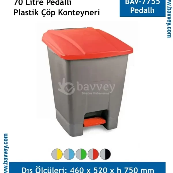 70 Litre Plastik Pedallı Çöp Konteyneri