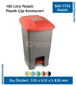 100 Litre Plastik Pedallı Çöp Konteyneri