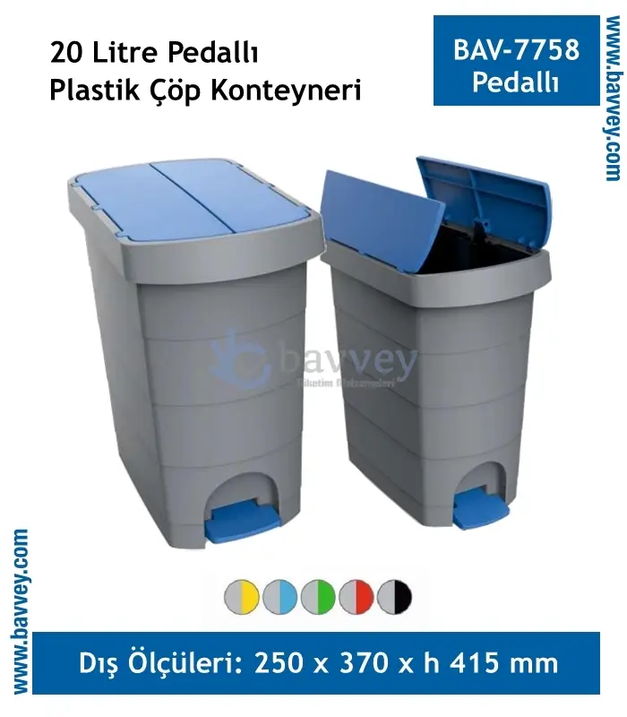 20 Litre Plastik Pedallı Çöp Konteyneri