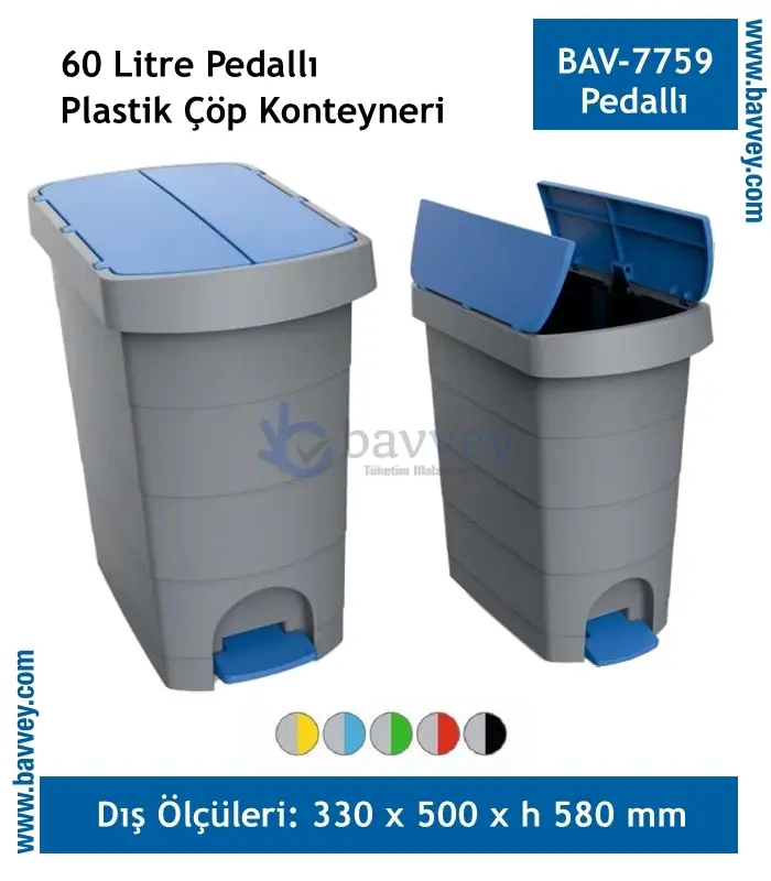 60 Litre Plastik Pedallı Çöp Konteyneri