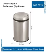 11 Litre Paslanmaz Döner Kapaklı Çöp Kovası