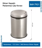 32 Litre Paslanmaz Döner Kapaklı Çöp Kovası