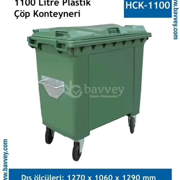1100 Litre Plastik Tekerlekli Kapaklı Çöp Konteyneri