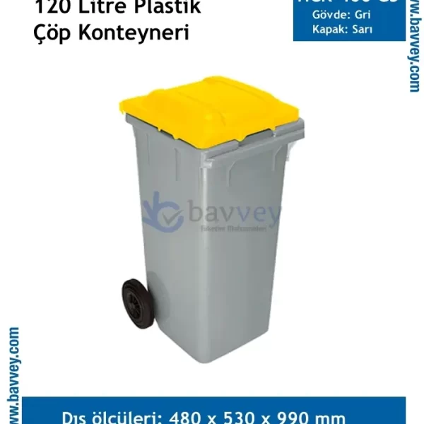 120 Litre Plastik Renkli Kapaklı Çöp Konteyneri