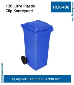 120 Litre Plastik Çöp Konteyneri Mavi