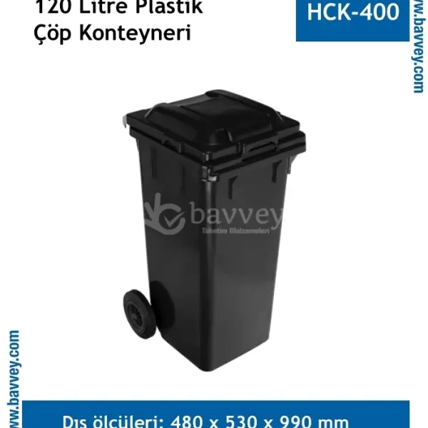 120 Litre Plastik Çöp Konteyneri Siyah