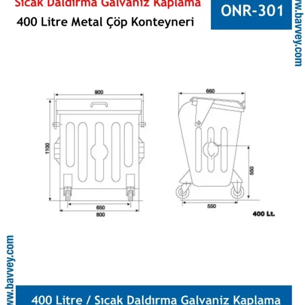400 Litre Sıcak Daldırma Galvaniz Atık Konteyneri
