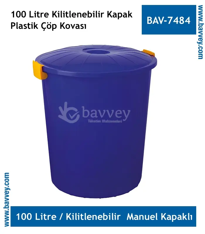100 Litre Plastik Manuel Kapaklı Kilitli Çöp Kovası