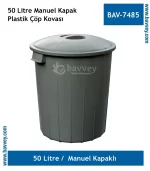 50 Litre Plastik Manuel Kapaklı Çöp Kovası