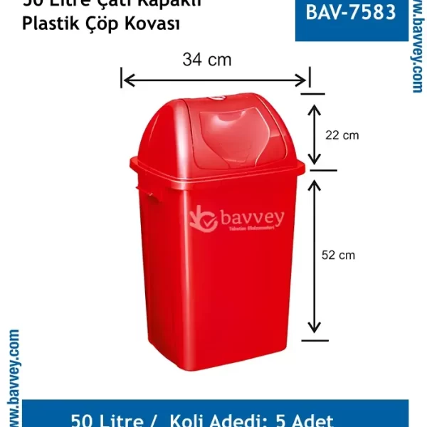50 LT ÇATI KAPAKLI PLASTİK ÇÖP KOVASI