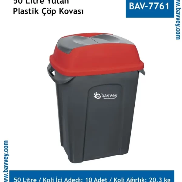 50 Litre Plastik Yutan Kapaklı Çöp Kovası