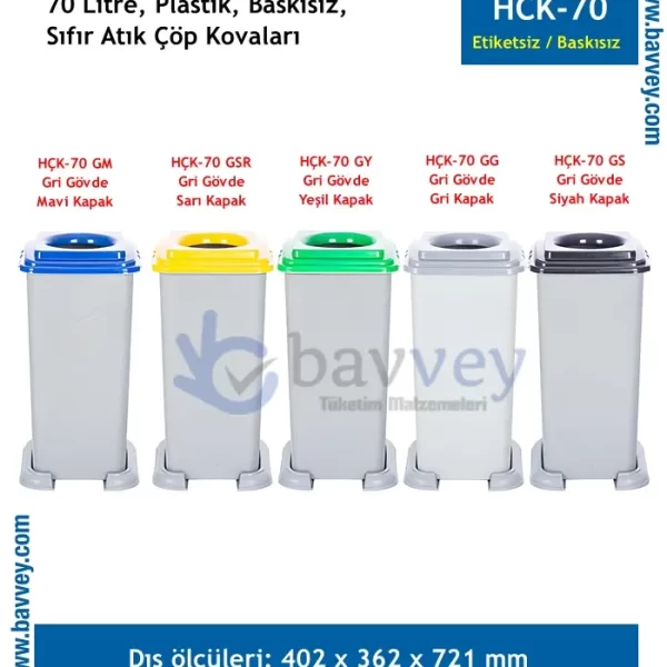 Plastik 70 litre sıfır atık kutuları