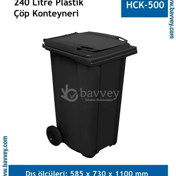 siyah 240 litre çöp konteynırı