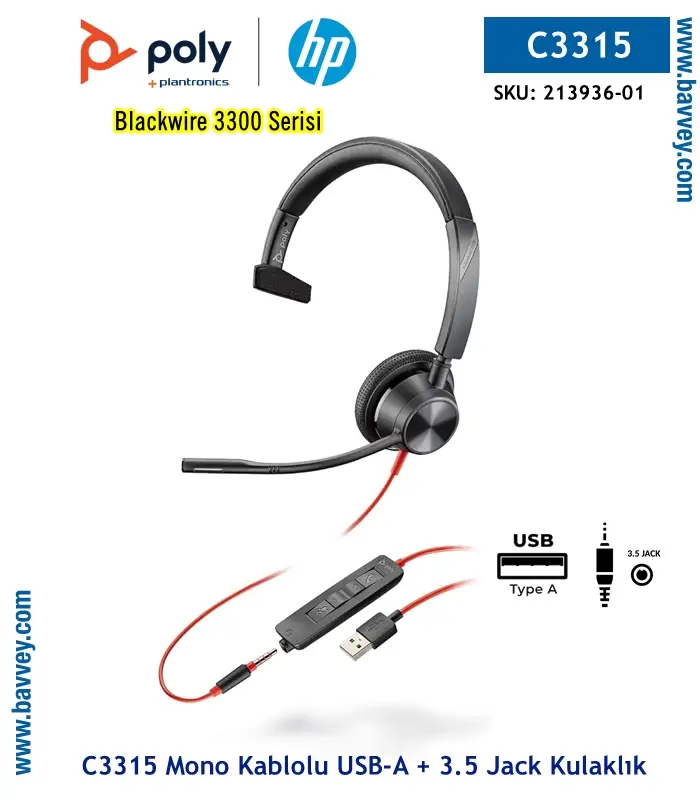 Poly Blackwire 3315 USB-A + 3.5mm Jack Kulaklık