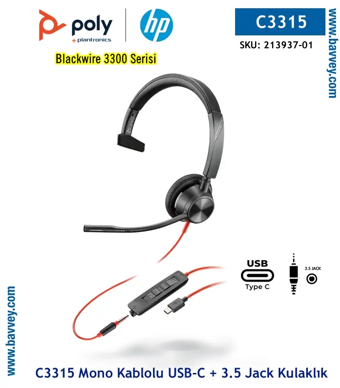 Poly Blackwire 3315 USB-C + 3.5mm Jack Kulaklık