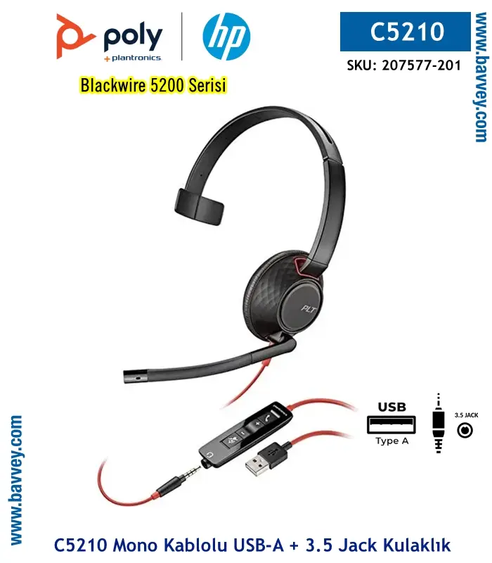 Poly Blackwire 5210 USB-A + 3.5mm Jack Kulaklık