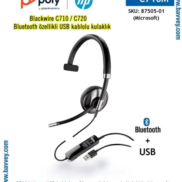 Poly Blackwire 710M USB + Bluetooth Kulaklık