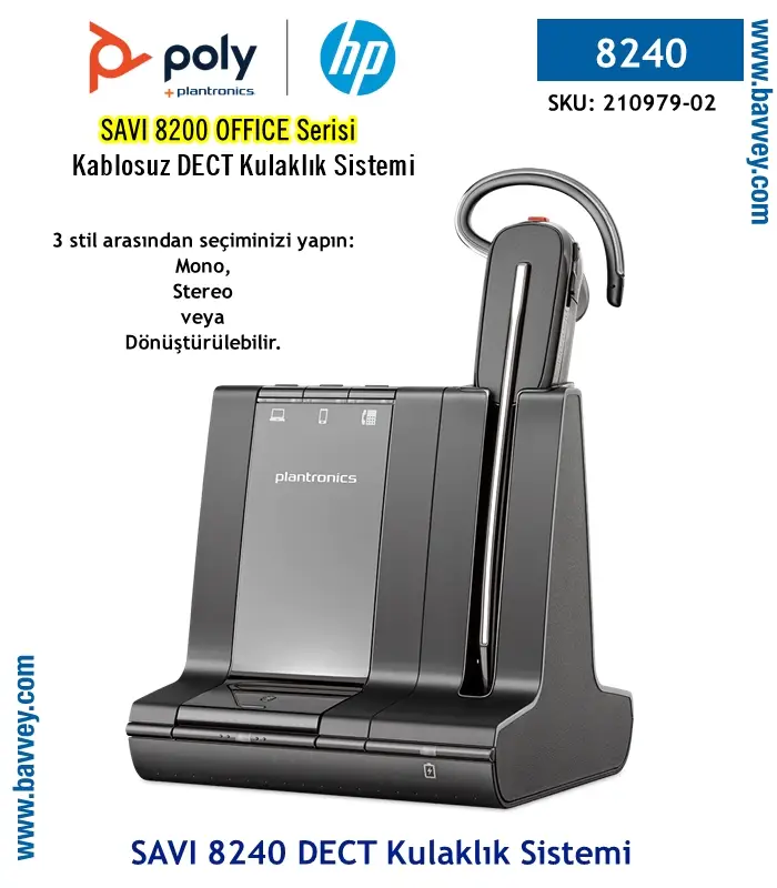 Poly Savi 8240 Office CDM USB-A Çevrilebilir Kablosuz Dect Kulaklık